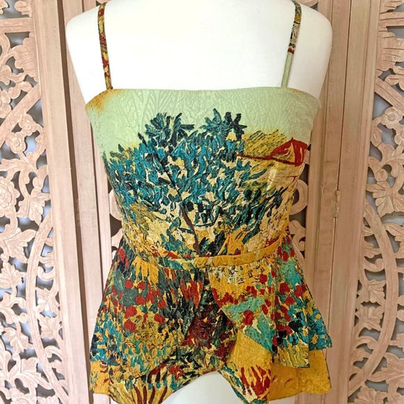 RARE Tracy Reese Silk Impressionist Peplum - Picture 2 of 4